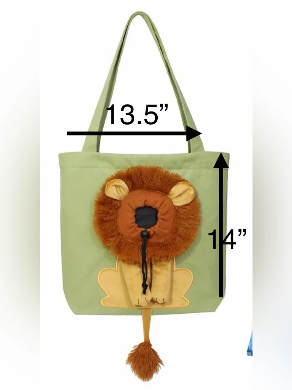 Plush Lion Tote Cat Carrier Bag - Olive Green-NWOT